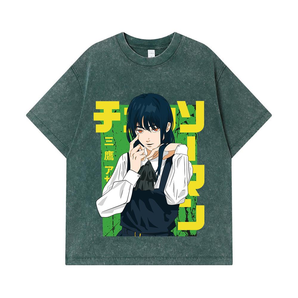 275 GSM Washed T-shirts 100% Cotton Chainsaw Man V59 Asa Print Unisex Heavy Cotton T Shirt