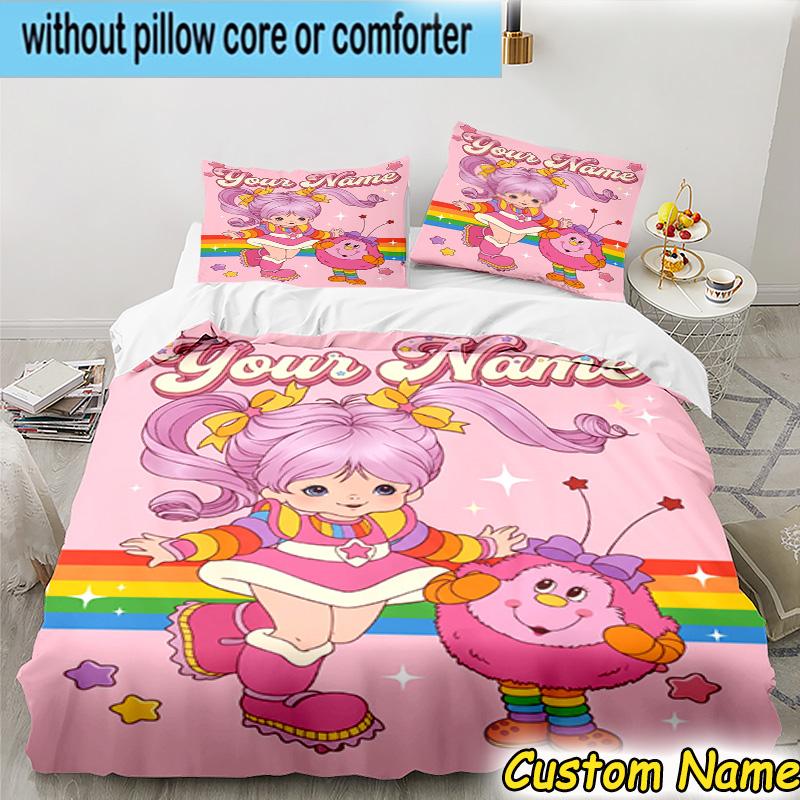 3pcs Custom Name Rainbow Adventure Bedding Set Includes 1 Duvet Cover & 2 Pillowcases for All Seasons Dormitory Home Decor Christmas gifts