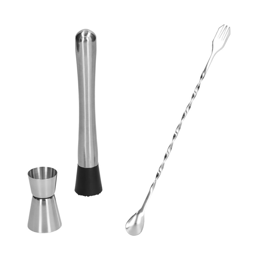 Stainless Steel Cocktail Jigger Muddler Stirring Spoon Set Bar Bartender Accessory