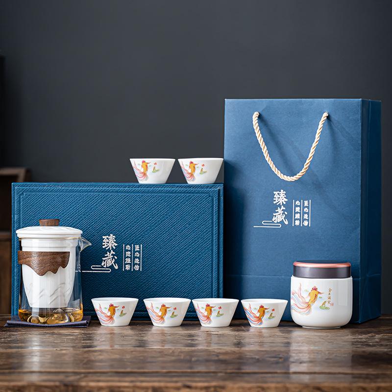 Dehua white porcelain glass travel set outdoor accompanying portable kung fu tea set business gifts can be customized