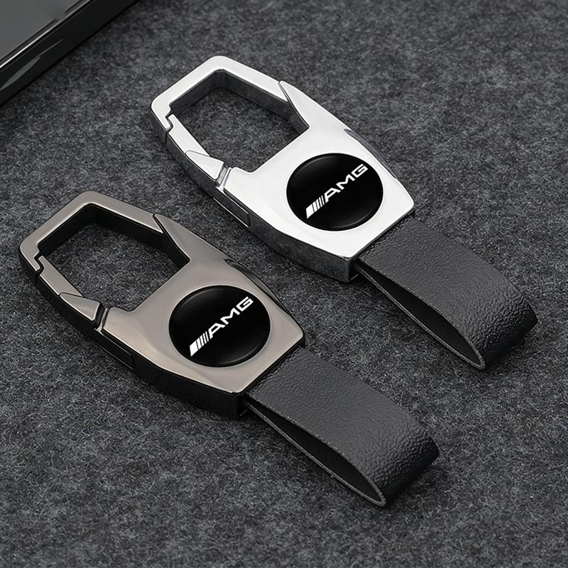 LVCF8 Metal Keychain Car Key Leather Decorative Ring Keychain Sticker For Mercedes Benz AMG E C A B Class GLE GLS CLA CLE GLC CLS GLA