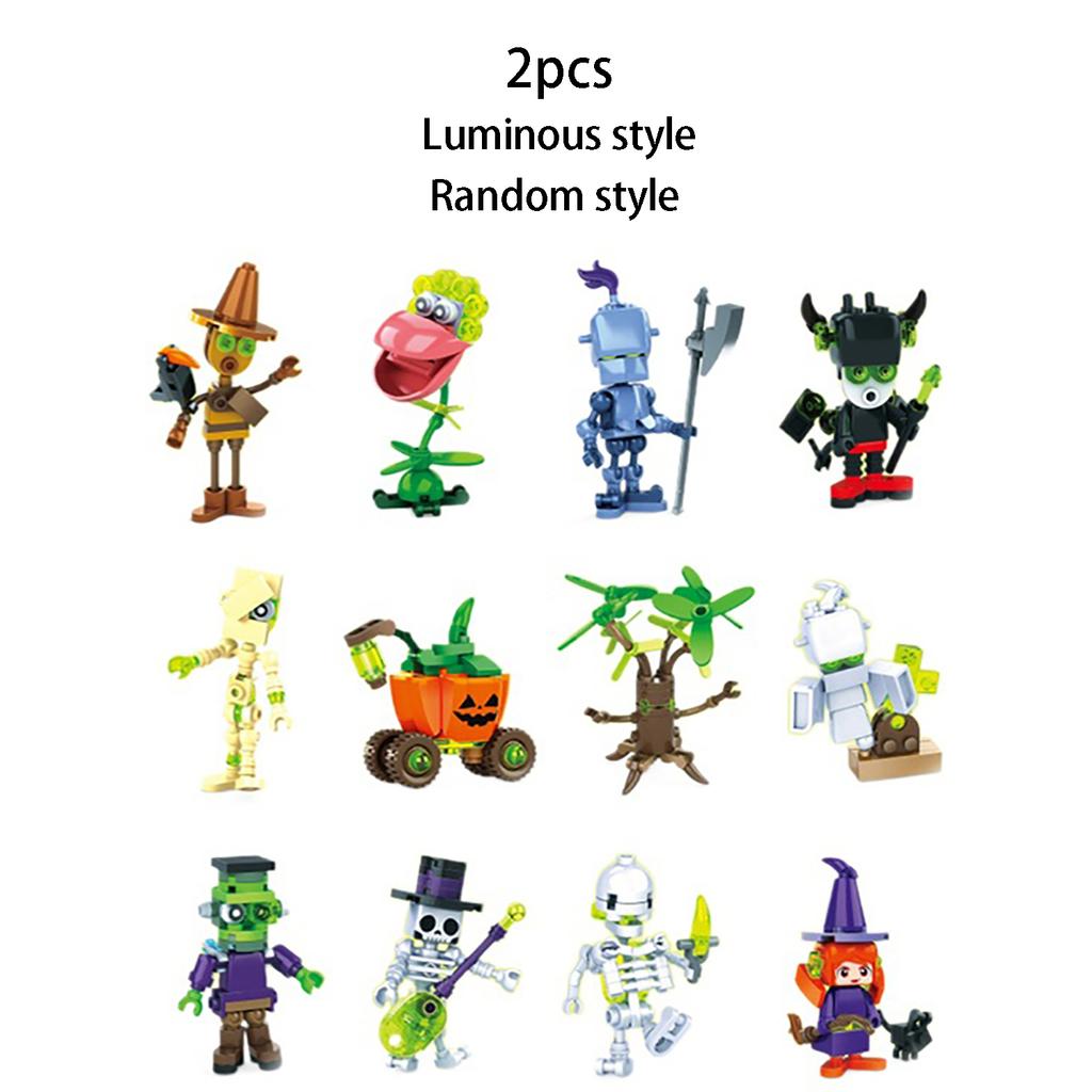 Halloween Small Particle Building Blocks Cross Border Pumpkin Lantern Elf Skeleton Boy Toy Children'S Gift Night Light