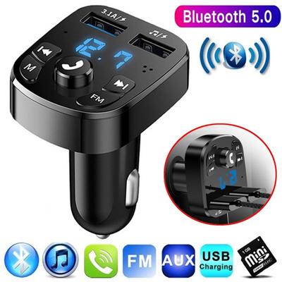 Bluetooth 5.0 Автомобильный FM-передатчик Dual USB Автомобильное быстрое зарядное устройство Автомобильный комплект Автомобильный беспроводной адаптер MP3-плеера с дисплеем напряжения