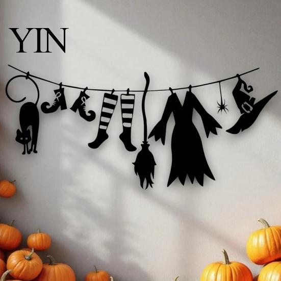 Halloween Party Background Wall Hanging Ornaments, Acrylic Witch Hat Cloak Socks Shoes Broom Black Magic Ornament Cat Decor, Decorative Art
