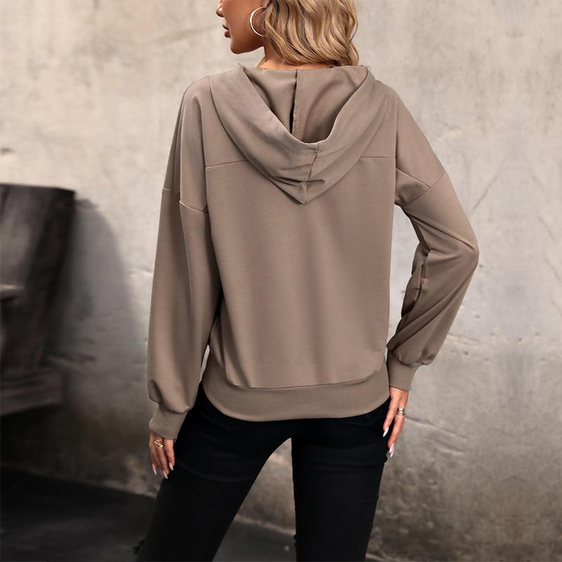 Autumn Women's Blouse Solid Color Comfortable Casual Long Sleeve Hooded Tops