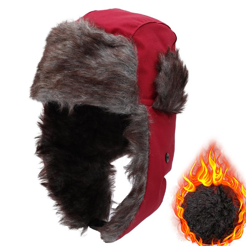 Winter Warm Hat with Ear Neck Cover Plush Thicken Faux Fur Earflap Protecter Caps Outdoor Skiing Trapper Bomber Cap
