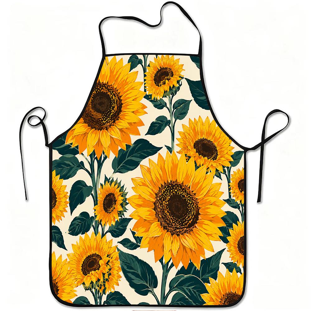 1pc Sunflower Print Apron, Durable And Easy to Clean, Adjustable Waistband, Polyester Material, for Kitchen Cooking, Gardening, Orchard Picking, Chris