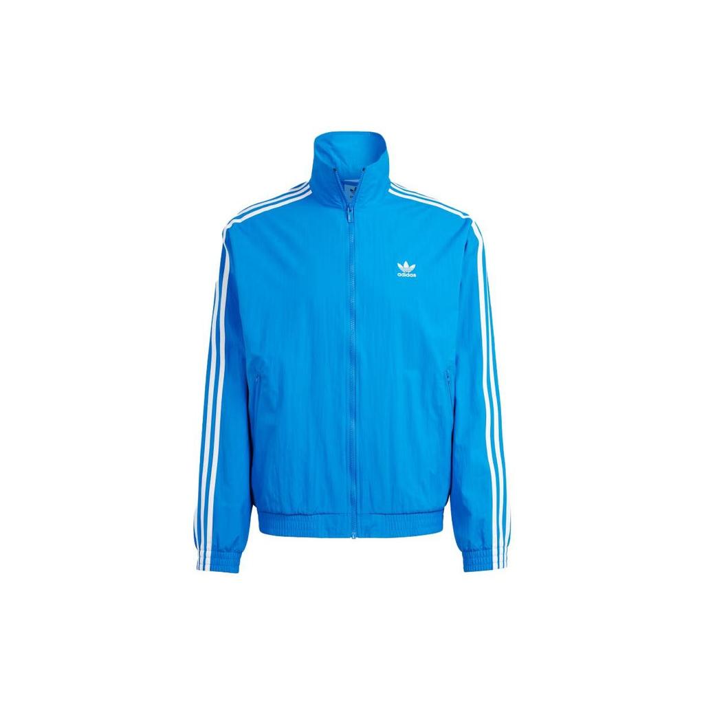 adidas Оригинальная полосатая куртка с воротником-стойкой на молнии и длинными рукавами, мужская куртка, синяя IT2496