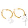 Pearl Drop Dangle Hoop Earrings Round Imitation Beads Fashion Daily Stainless Steel Korean Chic Quality Jewelry Waterproof