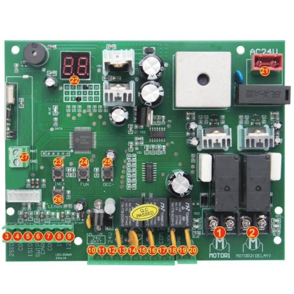 Плата управления 24 В постоянного тока для привода распашных ворот с двумя створками
