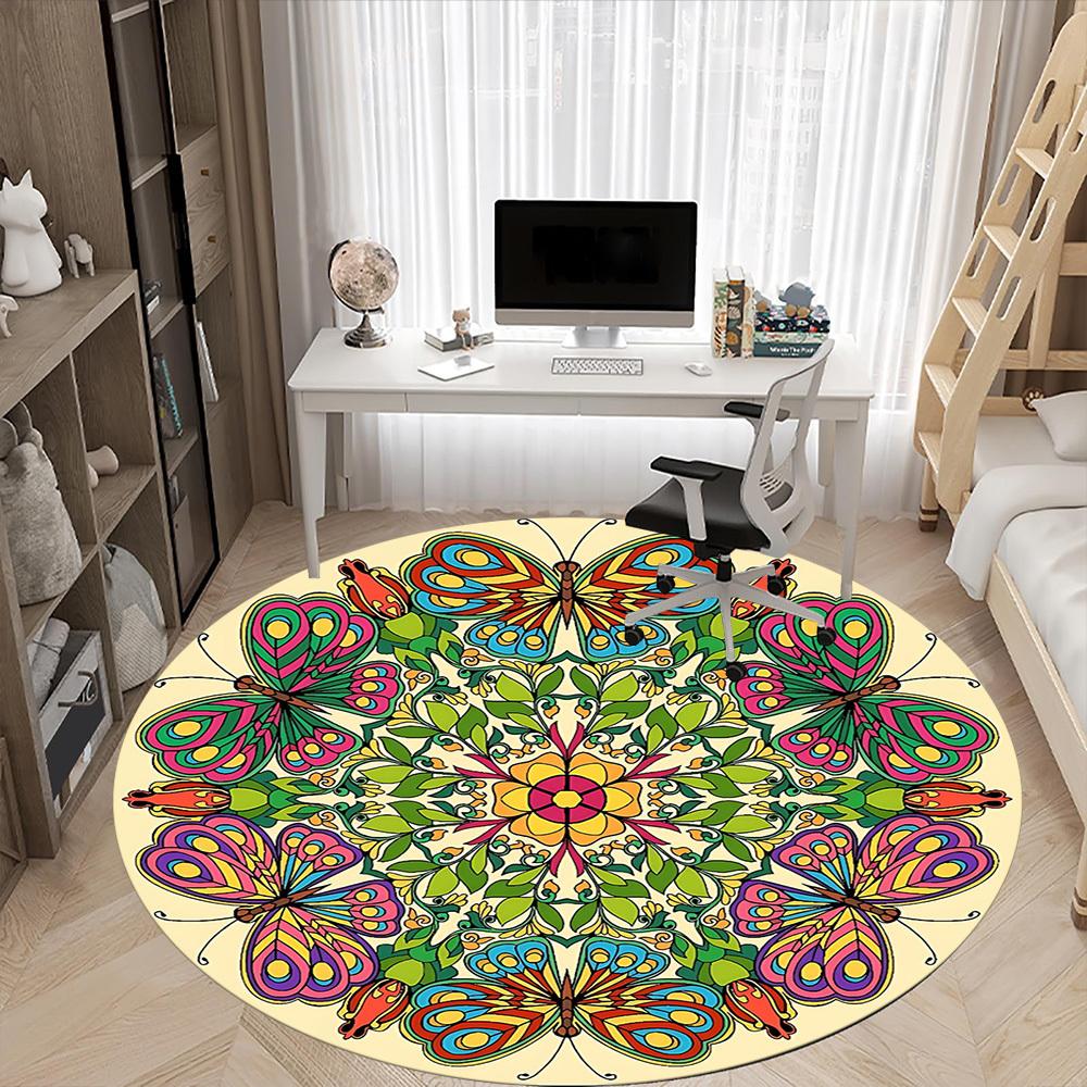 1pc Butterfly MandalaChair Carpet for Office, Indoor Non-Slip Washable Polyester Fiber Carpet, Mat For Office, Machine Washable