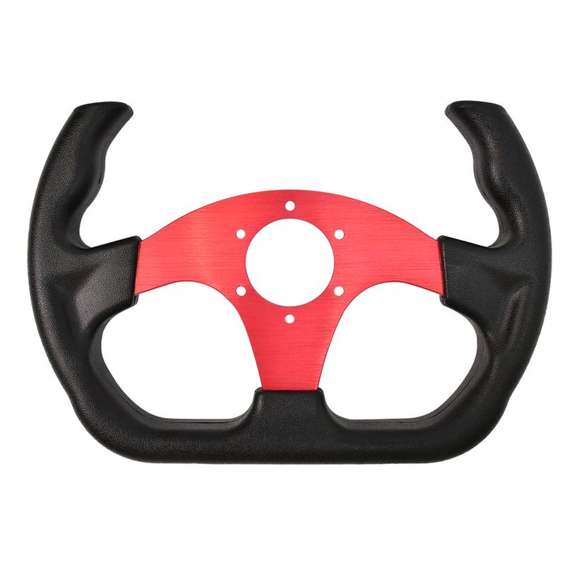 TIYPEOR 330mm Auto Racing Steering Wheel Flat Black Leather 6 Bolts Universal Sports Steering Wheel With Red Spoke