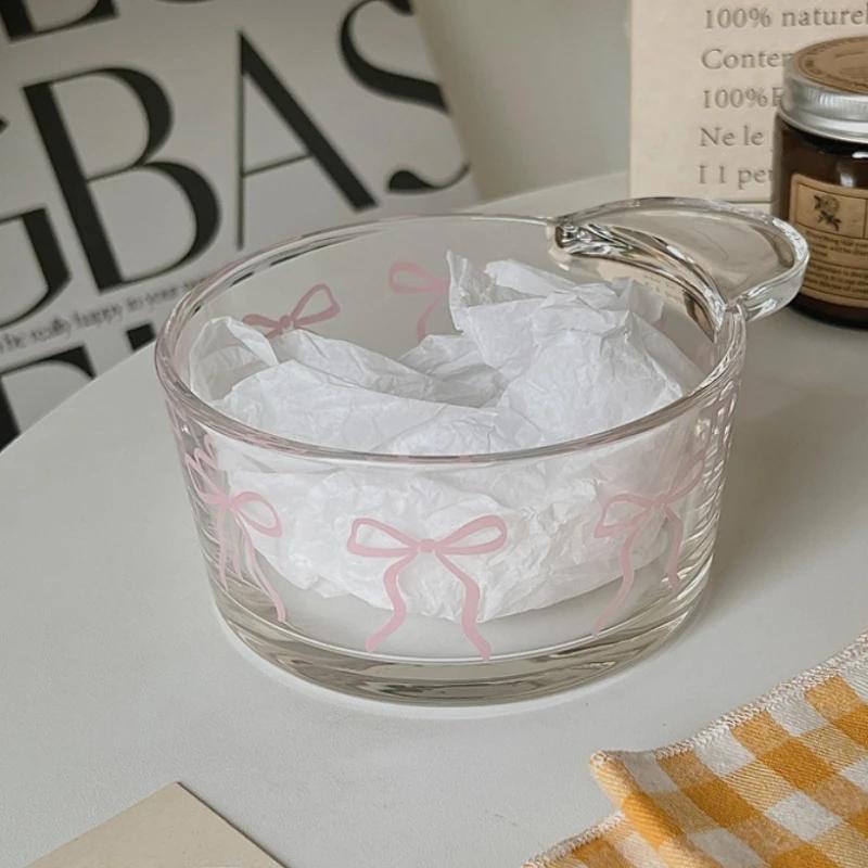 Милая розовая чашка из стекла с бантом, кофейная чашка, кружка, для эспрессо, со льдом для лета, для напитков своими руками, посуда для напитков, чашка для йогурта, салатница, фруктовая десертная чаша
