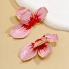 Sweet Dripping Oil Metal Pink Flower Earrings for Women Fashion 3D Folding Floral Stud Earring Ear Hooks Jewelry Accessories