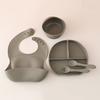 Baby Silicone Tableware Set Newborn Baby Complementary Tableware Silicone Compartmentalized Meal Plate Complementary Bowl Bib Feeding Set