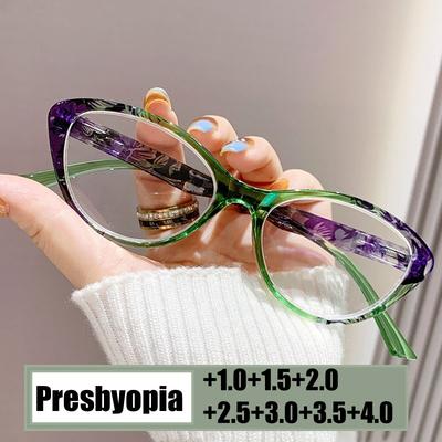 Модные очки для чтения «кошачий глаз» для мужчин и женщин в ретро-оправе с небольшой оправой для дальнего зрения, унисекс, с принтом «Флора», пресбиопия