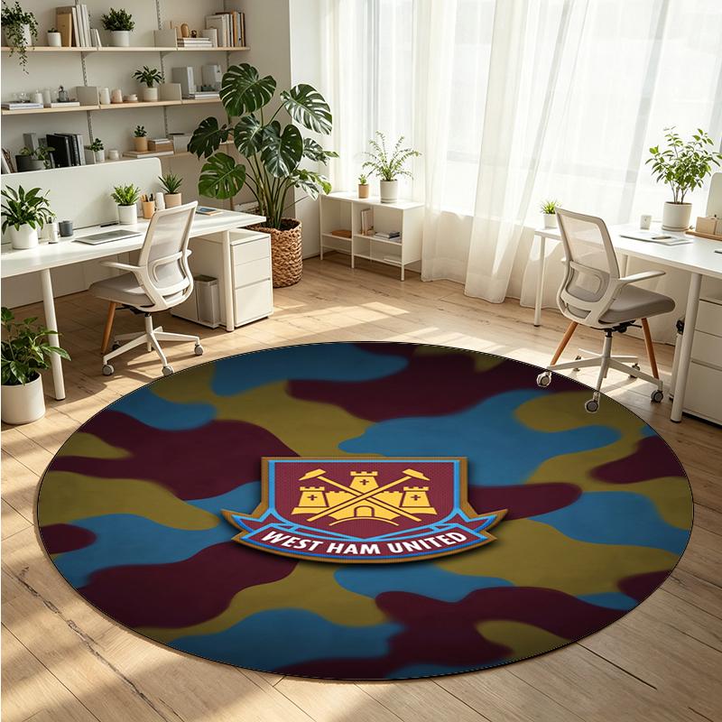 West Ham United Football Printed Round Crystal Velvet Rug Soft Non Slip Floor Carpet For Bedroom Holiday Gift