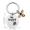 with Letters Stainless Steel Key Ring DIY Letters Round Pendants Bee Happy Key Chain  Father