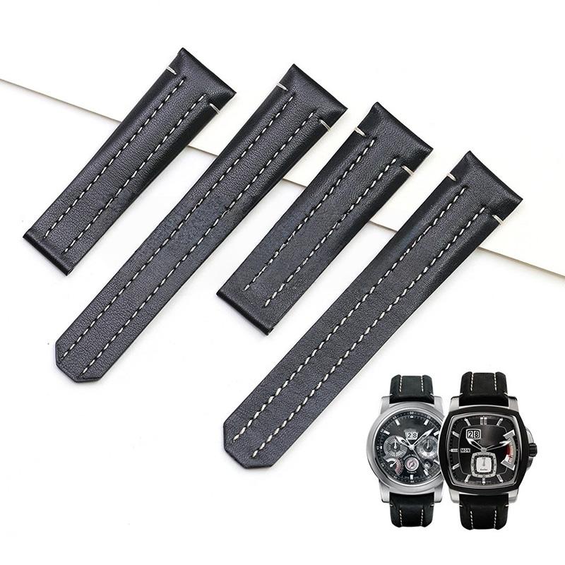 For Bucherer Patravi Series Leather Strap with Special Stitching Men's Folding Buckle Watchband 10625 Black Bracelet 20mm 22mm