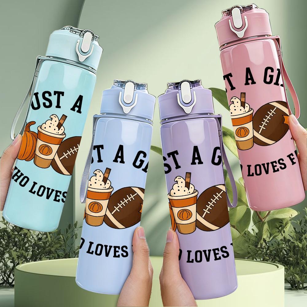 1PC Just A Girl Who Loves Football Print 750ml Color Plastic Sports Water Bottle Leakproof Flip Straw Lid Suitable for Sports Office Home Use