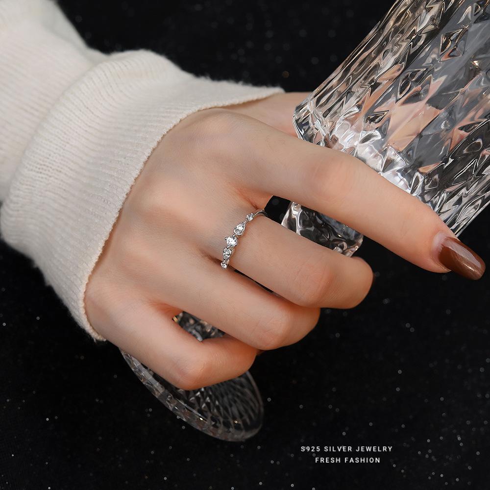 925 Sterling Silver Shiny Zircon Geometric Ring for Women Simple Elegant Party Wedding Jewelry Accessories