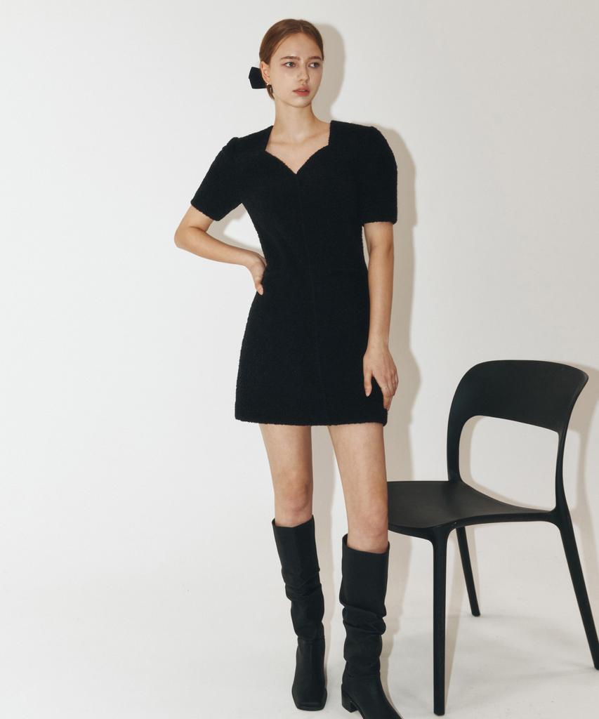 Artid Wool Tweed Mini Dress_Black