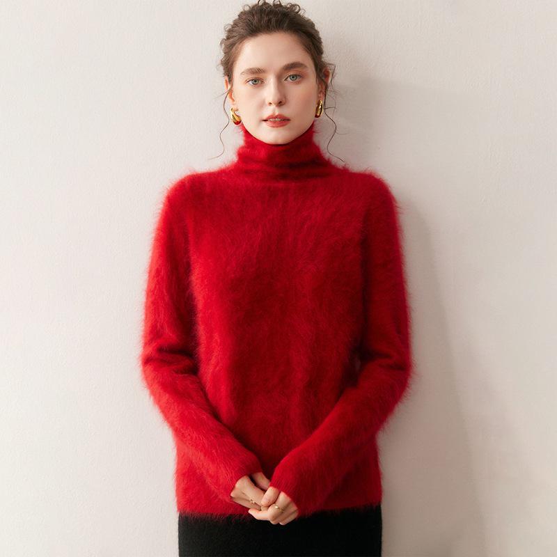 Women's 100% Pure Cashmere High Neck Sweater - Autumn/Winter Loose Knit, Warm Brushed Long Sleeve Design