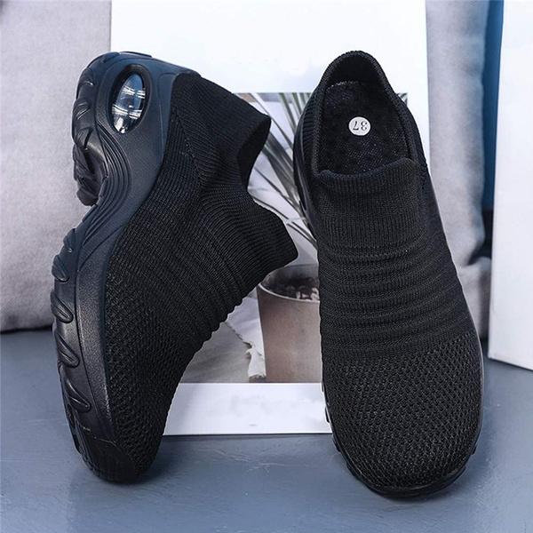 Женские модные кроссовки без шнуровки на танкетке с толстой подошвой, вязаная обувь с дышащей сеткой, удобная легкая нескользящая прогулочная обувь, размер 34-43