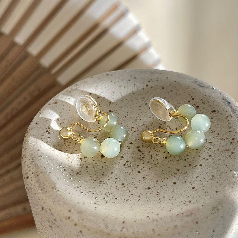 New Chinese-style Hanfu Earrings for Women Hetian Jade Ear Clips Elegant Style Niche Design Earrings