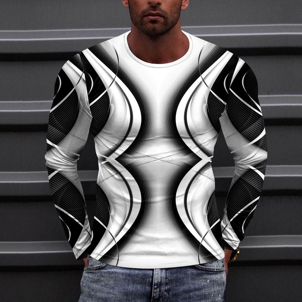 Муж. Футболка Круглый вырез Одежда Одежда На открытом воздухе Длинный рукав С принтом Модельер Винтаж