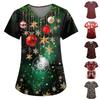 Women's Fashion V-neck Short Sleeve Workwear With Pockets Christmas Printed Tops
