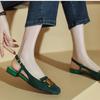 Французские ретро-сандалии женские 2024 лето новые Баотоу темно-зеленые модные универсальные туфли женские металлическая пряжка туфли на низком каблуке каблуки