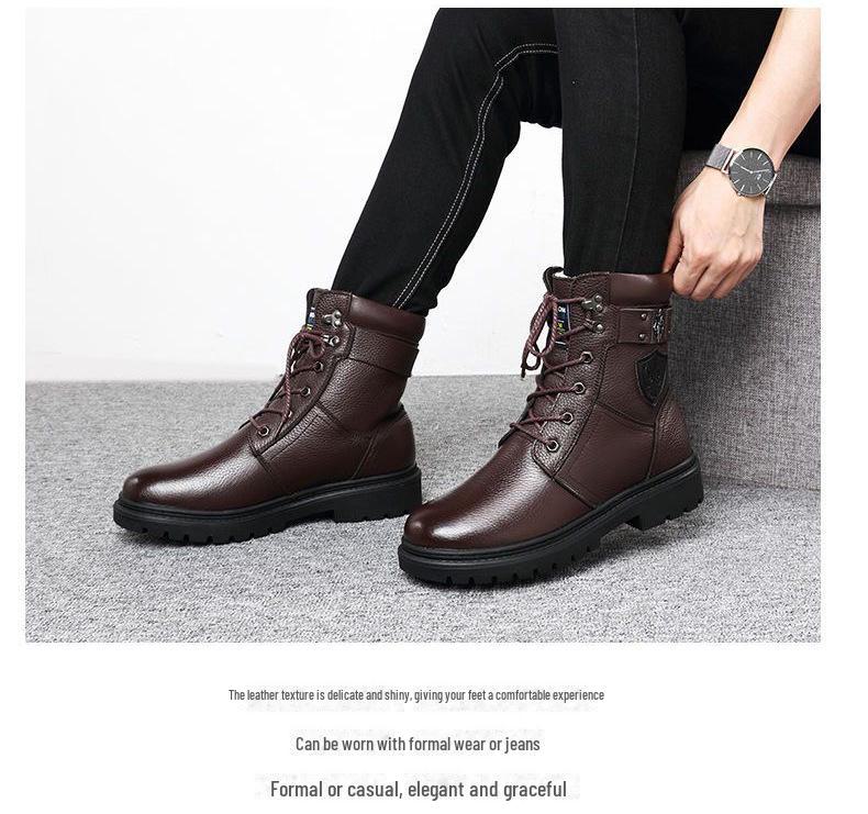 Мужские зимние ботинки из натуральной кожи с высоким берцем: Рабочие ботинки Martin из толстой коровьей кожи с бархатной подкладкой