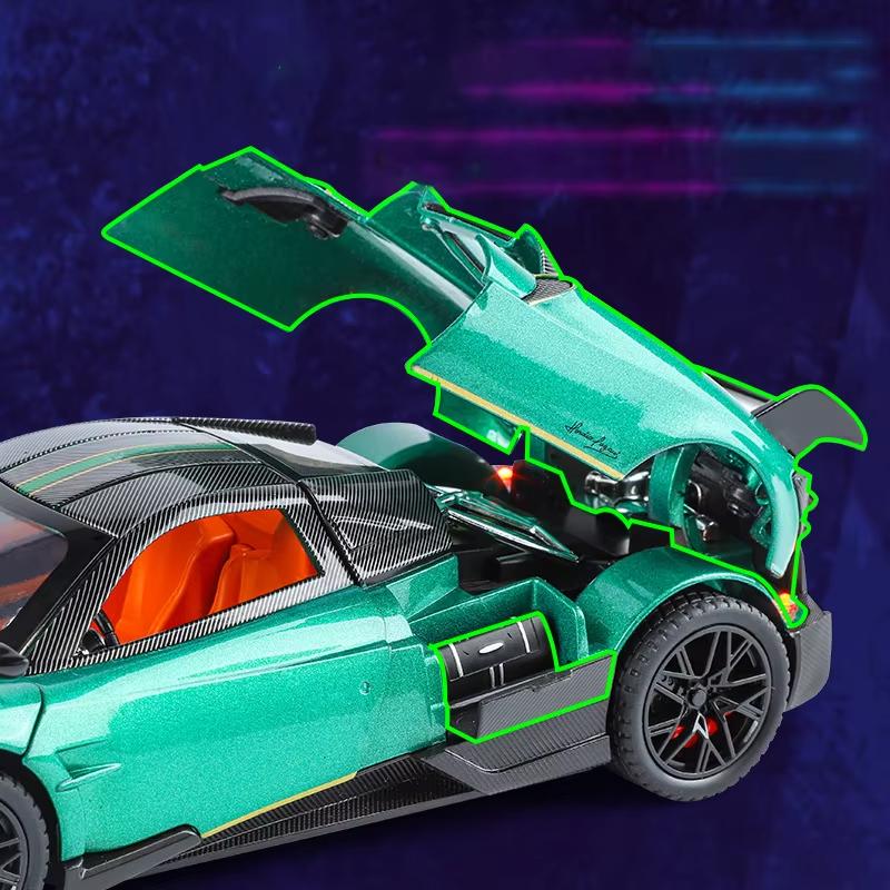 1:24 Pagani Huayra BC Super Sports Car Alloy Die Cast Toy Model Sound and Light Pull Back Детская коллекция игрушек Подарок на день рождения для мальчика
