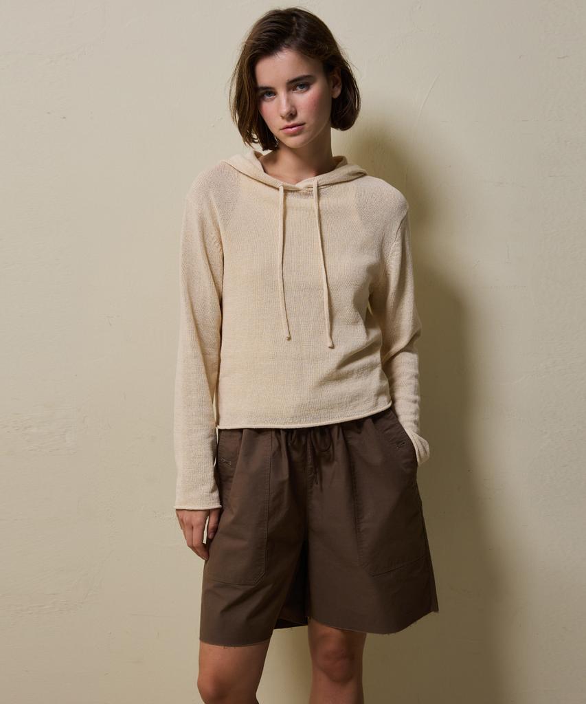 SHINE ON YOU Cotton Utility Elastic Waist Half Pants. _ Dark Brown