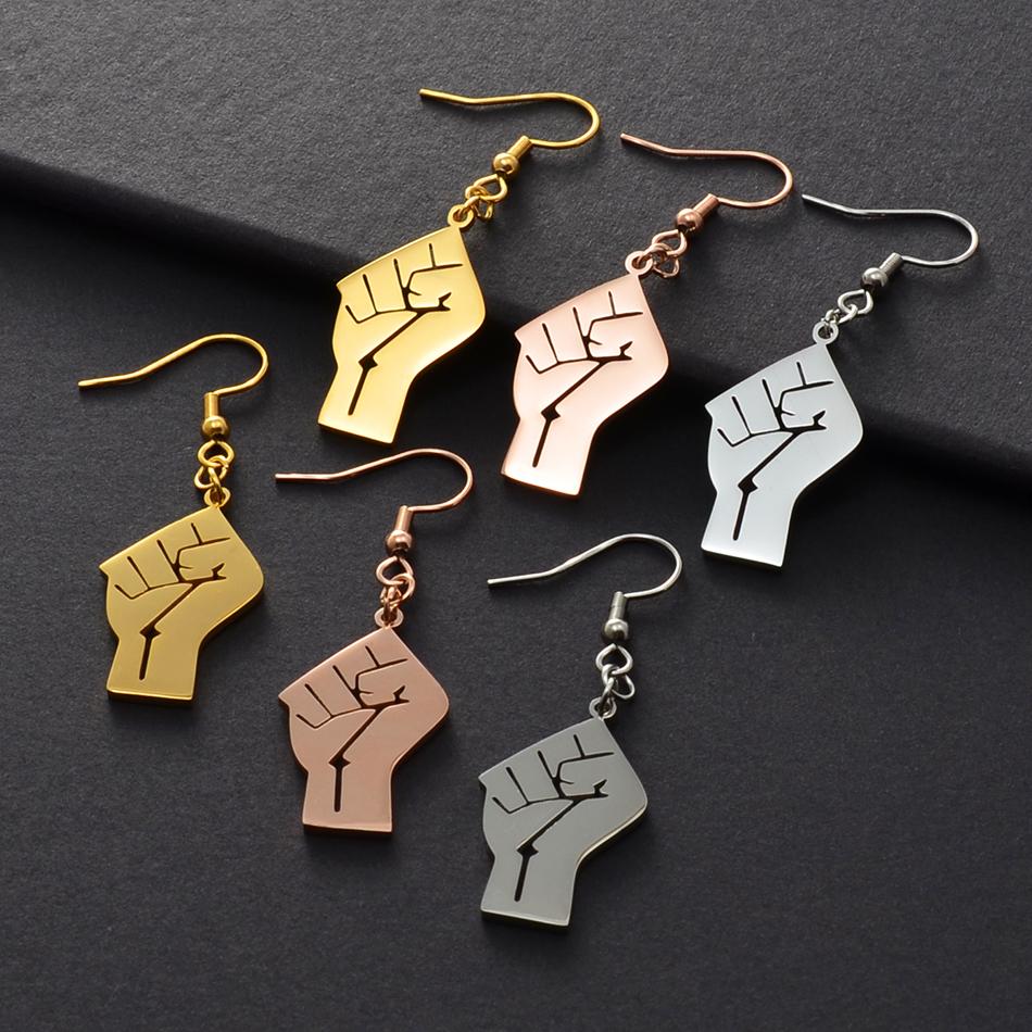 Anniyo 2.8CM Black Lives Matter Fist Symbol Earrings Rose Gold Plated,Silver Color Stainless Steel BLM African Jewelry #200421
