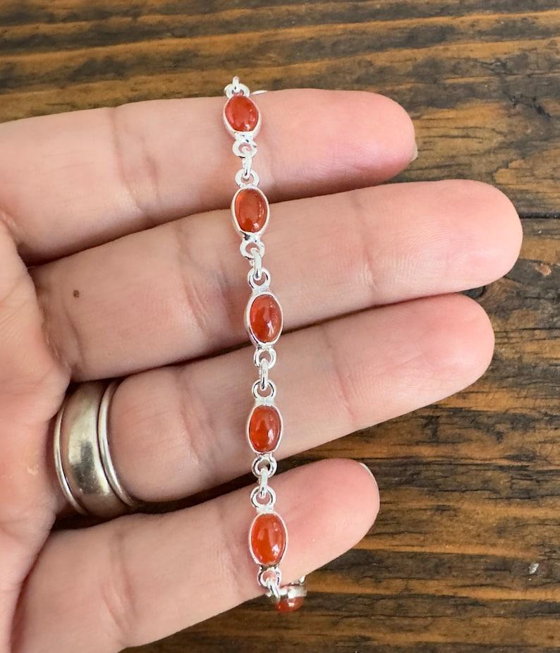 Solid 925 Sterling Silver Carnelian Oval Gemstone Handmade Designer Bracelet Tennis Bracelet