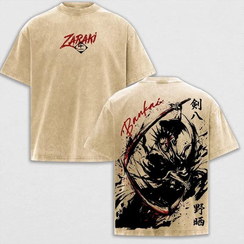 Hot Anime BLEACH Zaraki Kenpachi Print T-shirt Men Women Tshirts Short Sleeve Cotton Clothing Retro Washed T Shirt Harajuku Tops
