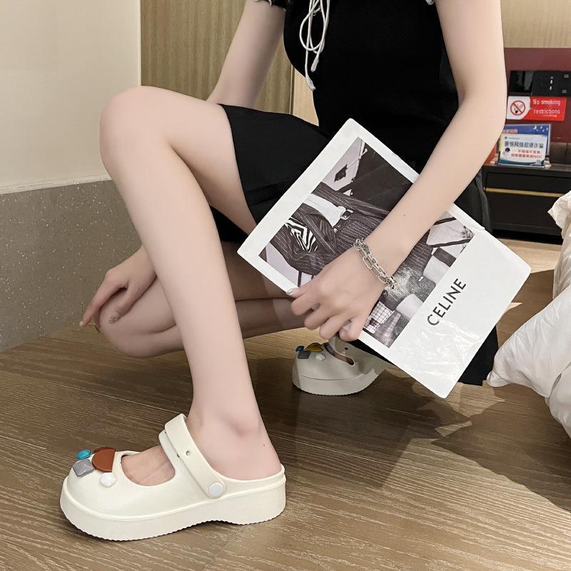 Женские модные черные сандалии 2023 года с закрытым носком и толстой подошвой, нескользящие