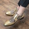 Fashion Classy Gold Leopard Leather Men Shoes Derby Luxury Brogue Pointed Toe Shoe Men Party Wedding Dress Shoes for Men Sapato Social