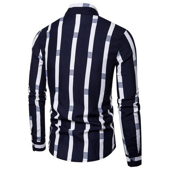 Весенняя мужская рубашка контрастного цвета с полосатым принтом, тонкие длинные рукава, отложной воротник, свободный однобортный формальный деловой стиль, повседневный топ