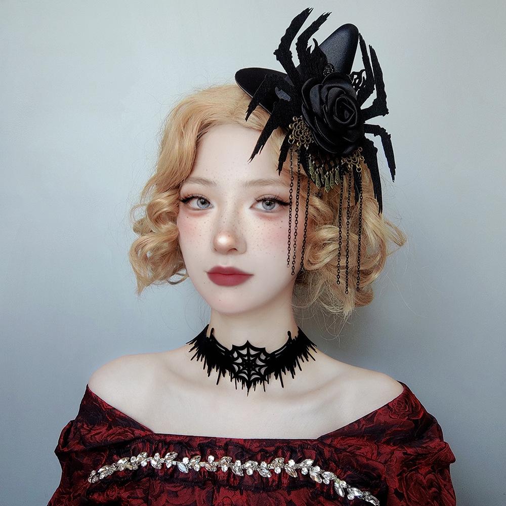 Halloween Party Spider Tassel Top Hat Hair Accessories Hairpin Goth Black Ball Annual Meeting Headgear Fj-43-1