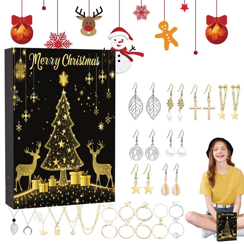Jewelry Advent 24 Day Countdown To Christmas Calendar Fashion Bracelet Necklace Earring Rings For Adult Women & Teen Girls