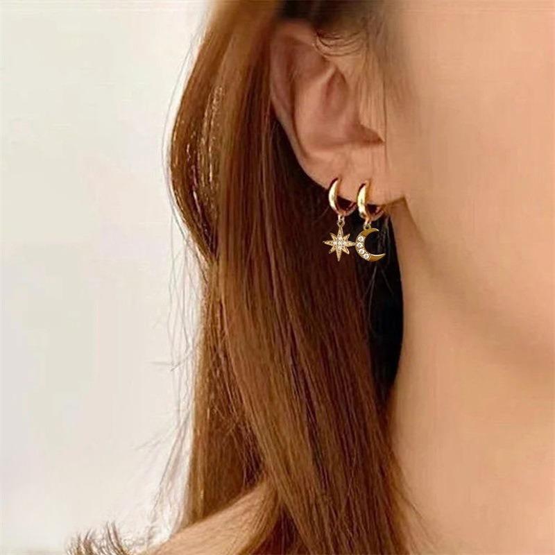 Минималистичные серьги-кольца Huggie Hoop со звездами и цирконием для женщин, модные серьги-кольца из нержавеющей стали в стиле панк-рок