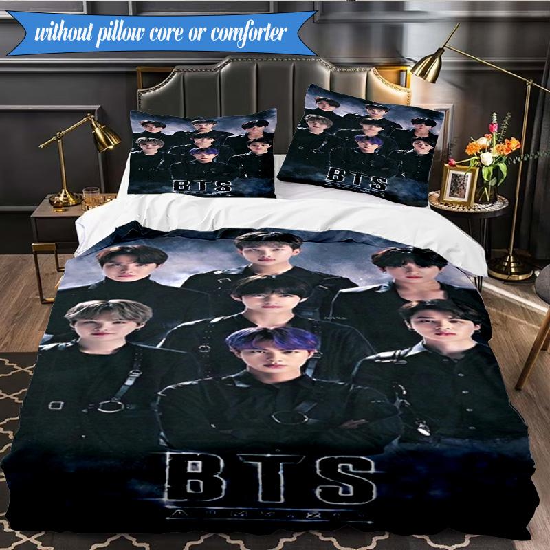 Colorful kpop Gathering 3pcs K-pop music group Bedding set,Ideal for Bedroom, Dormitory,Including Duvet Cover And 2pcs Pillowcases,Fan gifts