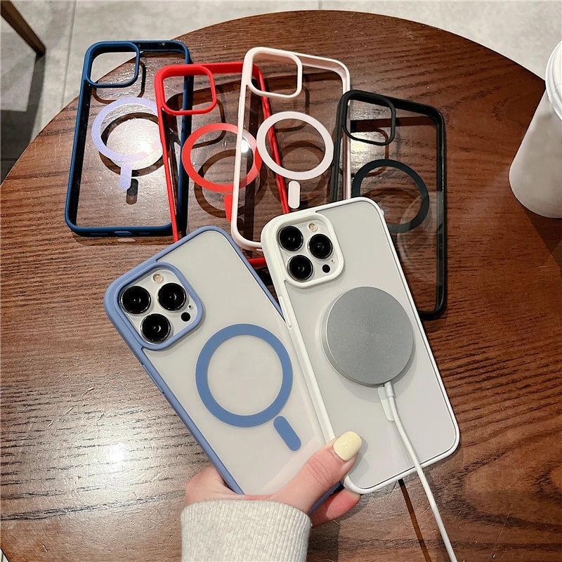 Прозрачный магнитный чехол для беспроводной зарядки Magsafe для iPhone 15 14 13 11 12 Pro Max X XR XS, силиконовый бампер, прозрачный жесткий чехол для ПК