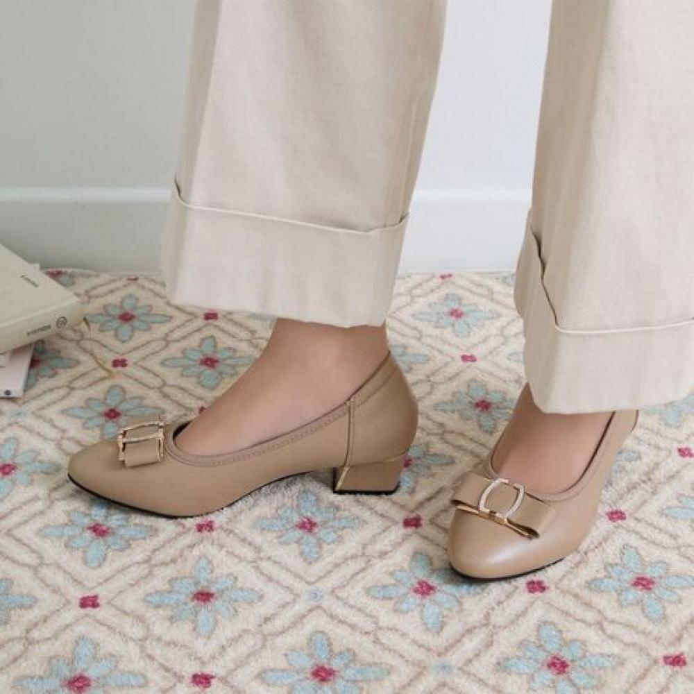 Jisyu Elso Chunky Heel Ribbon Pumps 4cm