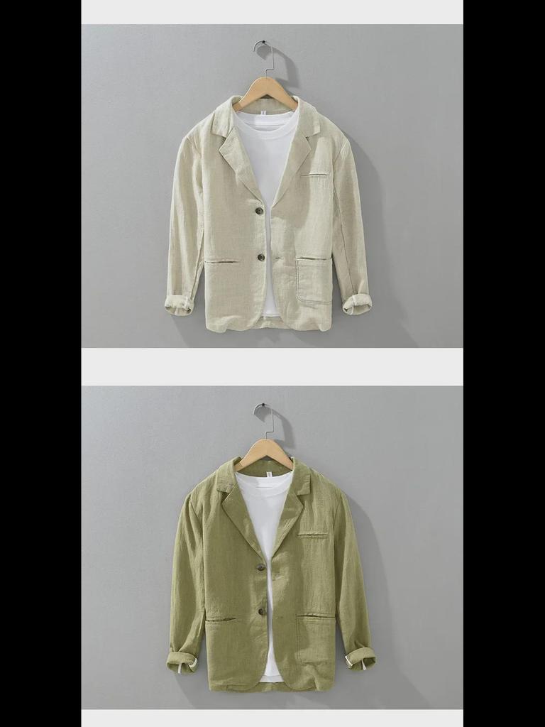 Мужской ретро японский повседневный костюм из рами - свободный, однобортный, однотонный, на весну и осень