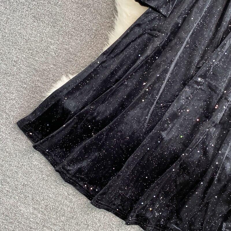 Новое осенне-зимнее супер сказочное элегантное платье с шифоновым воротником и блестками из бисера и бархата