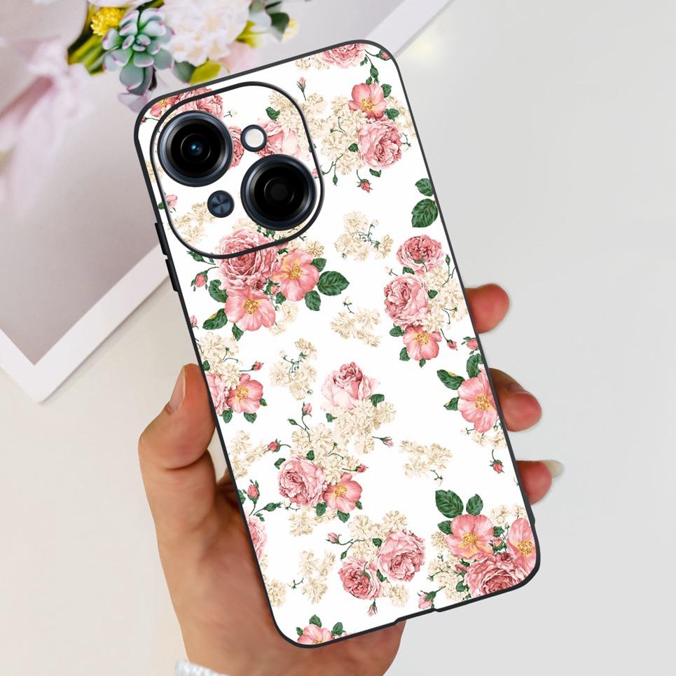 Цветок Бабочка Женская Модная Задняя Крышка Для Tecno Spark GO 1 Spark GO 2025 Чехол Для Телефона Черный Матовый Мягкий ТПУ Силикон